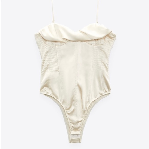 Zara Satin effect bustier bodysuit soft gold - Picture 2 of 2